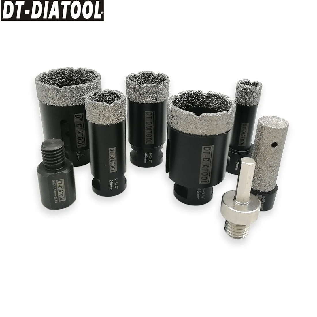 DT-DIATOOL 8pcs/kit Vacuum Brazed 5/8-11 thread Diamond Drill Core Bits Finger bits Sets plus Adapter for Porcelain Tile Granite