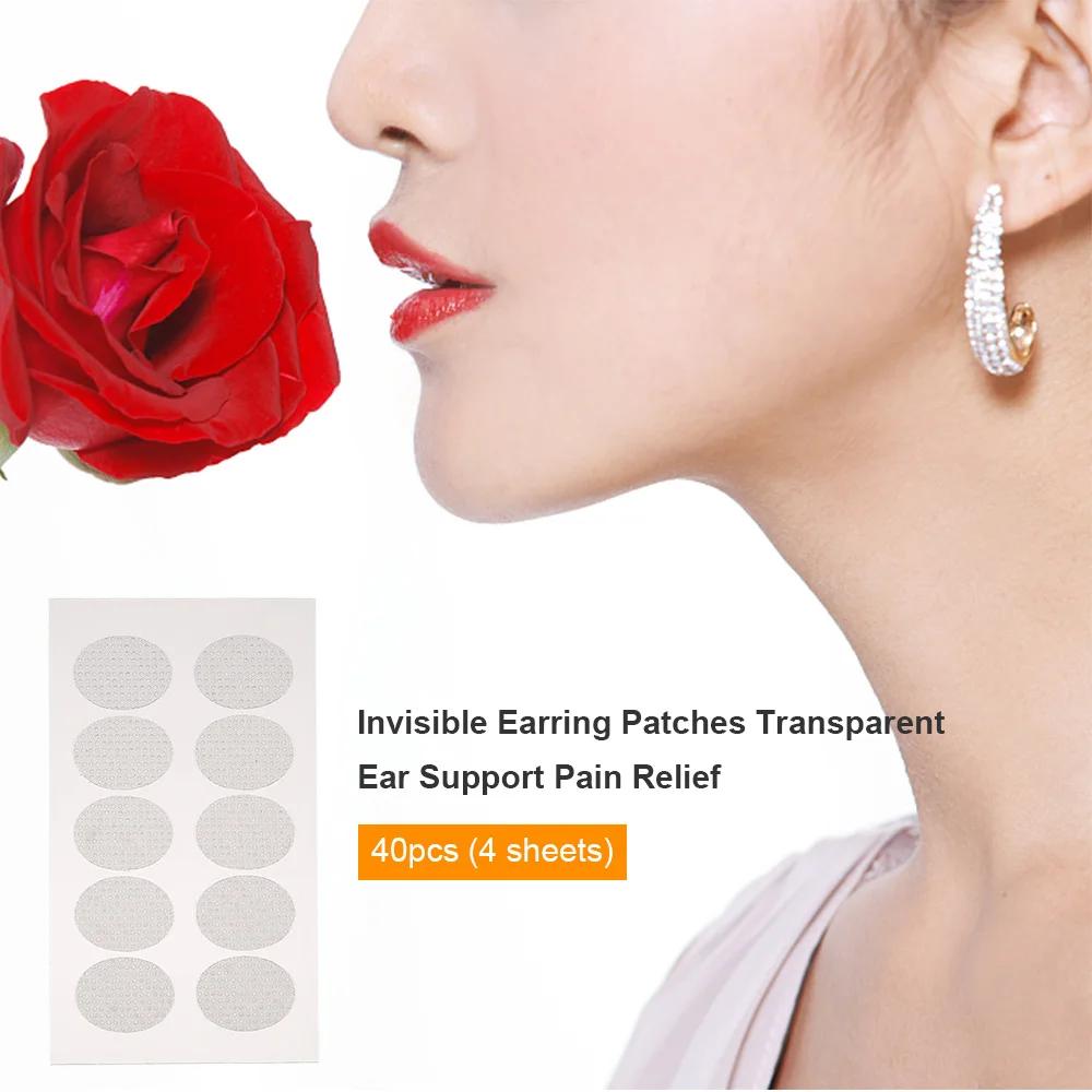

40Pcs Invisible Earring Patches Ear Support Pain Relief Waterproof Ear Brace Pads Prevents Stretching From Earlobe Transparent