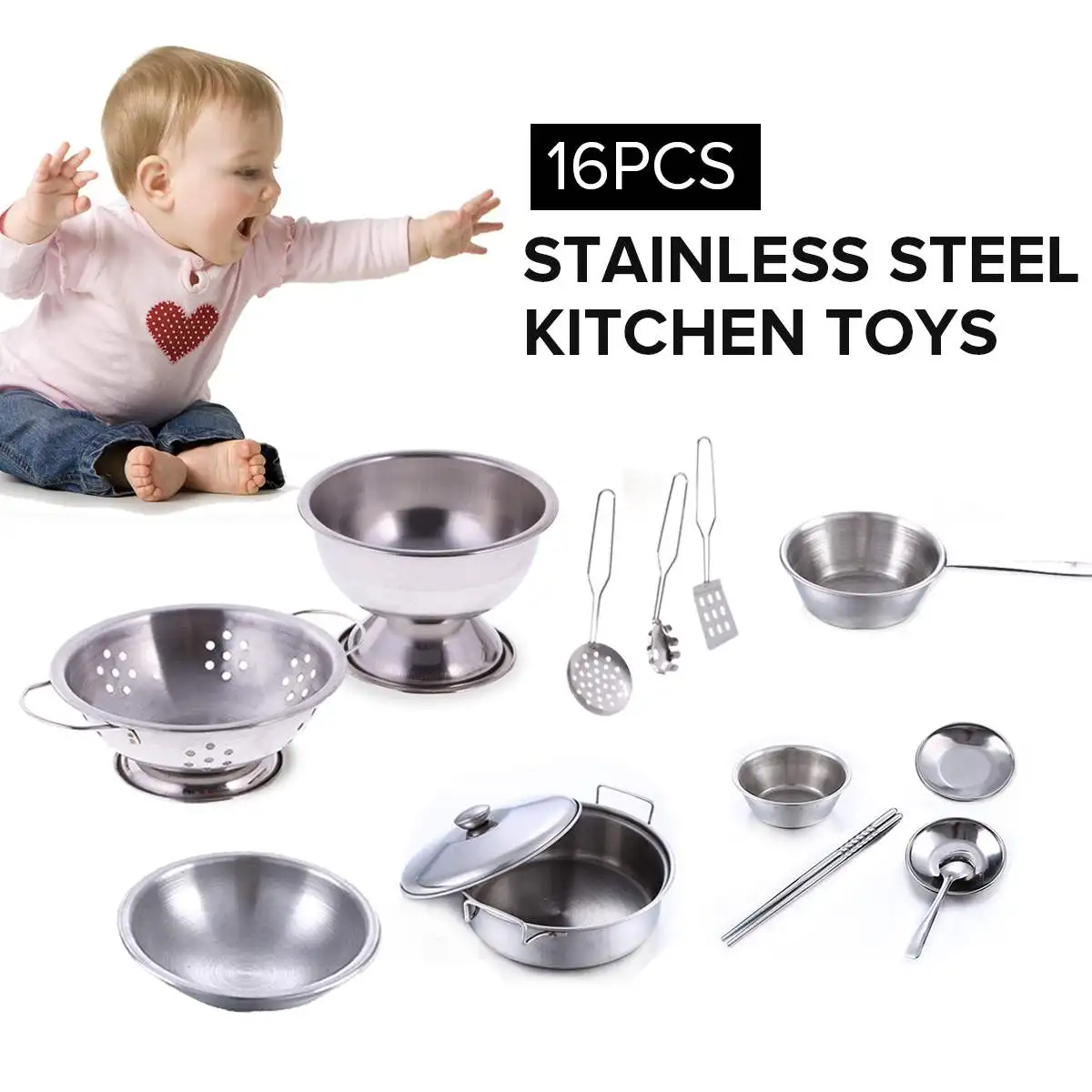 Mini Küche Set Kinder Pretend Spielen Kochen Werkzeuge Set Edelstahl Kochgeschirr Topf Pan Zubehör Küche Spielzeug für Baby Kinder