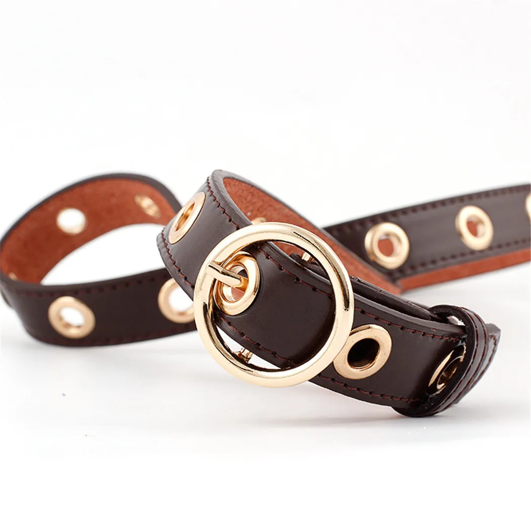 

Gold Round Metal Pin Buckle Ring Belts Ladies Steampunk Hollow Strap Belt Women Fashion Leather Belt Waistband For Dress Jeans