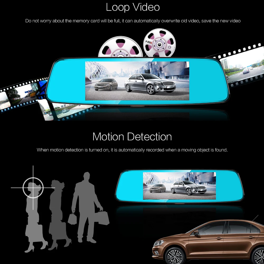 

Car DVR Mirror Dash Cam Dual Dashboard Video Recorder Touched Screen Front Rear View HD Camera Night Vision Parking Monitor
