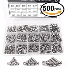 WSFS Hot 500pcs M3 M4 M5 A2 Stainless Steel ISO7380 Button Head Hex Bolts Hexagon Socket Screws With Nuts Assortment Kit
