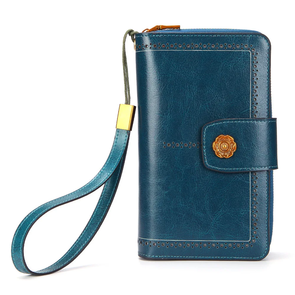 Женский кошелек из восковой кожи, винтажная модная сумочка, женская сумочка на молнии, чехол для телефона PR07S-08