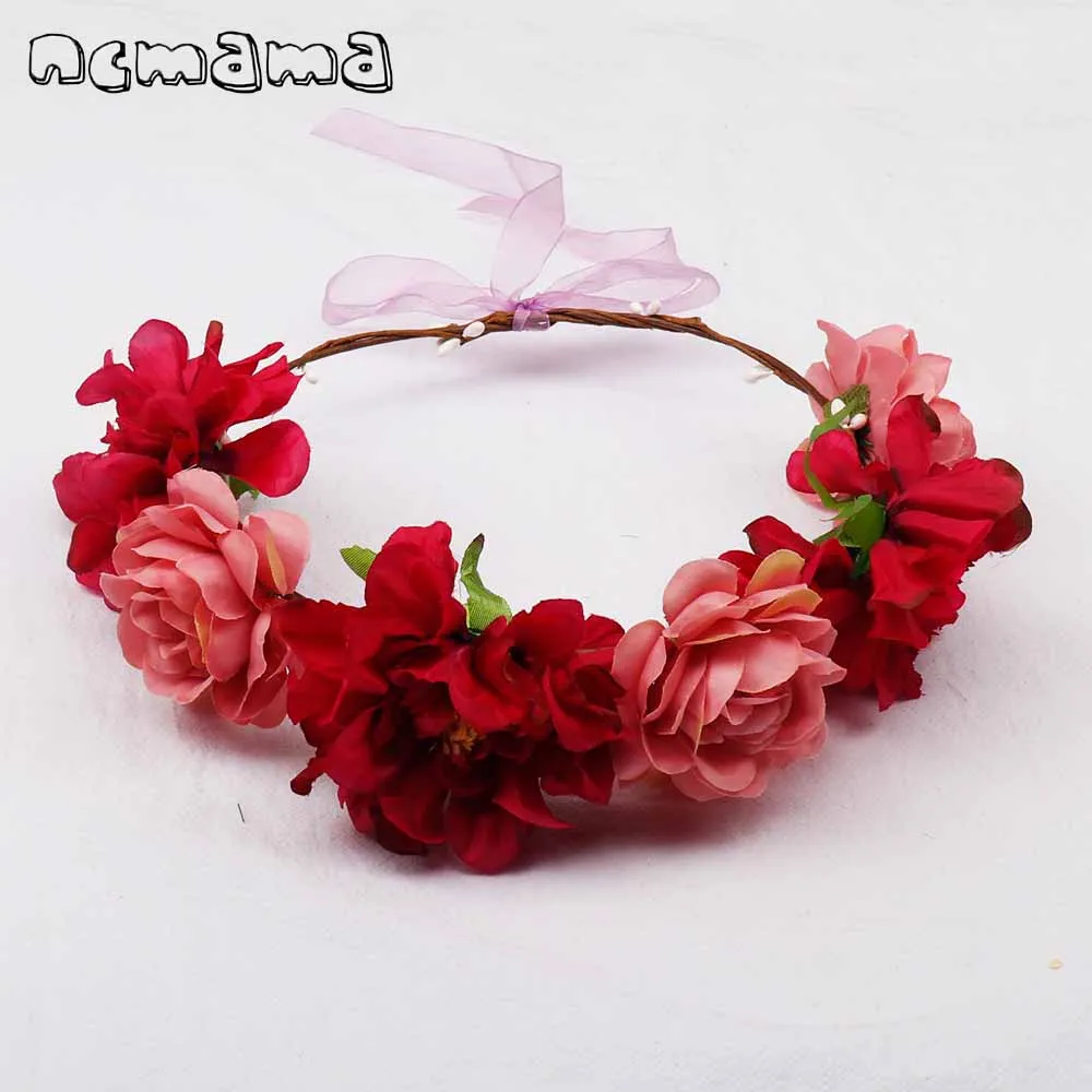 Ncmama аксессуары для волос цветок повязки на голову для девушек Свадебная вечеринка Цветок Корона оголовье венок для женщин принцесса