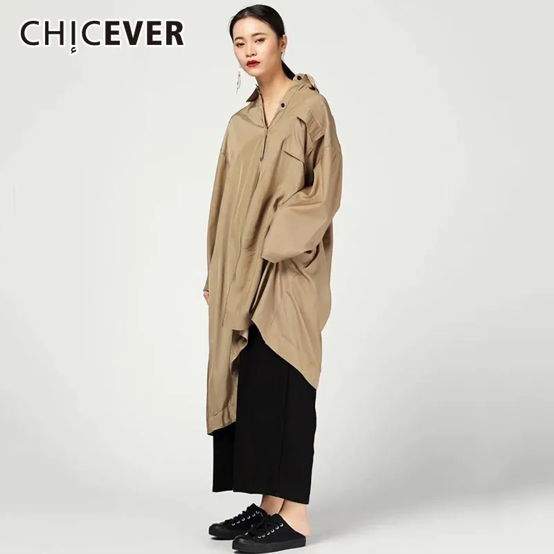 CHICEVER 2019 весенние платья для женщин с отворотом длинным рукавом Свободные