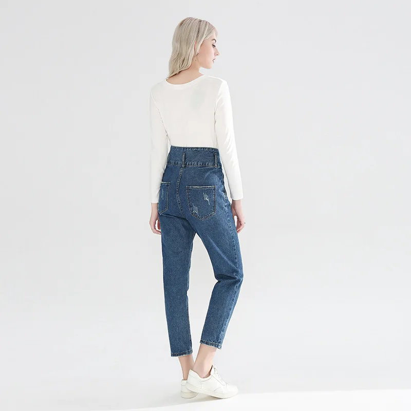 Spring 2019 Button High Waist Fringed Jeans Women