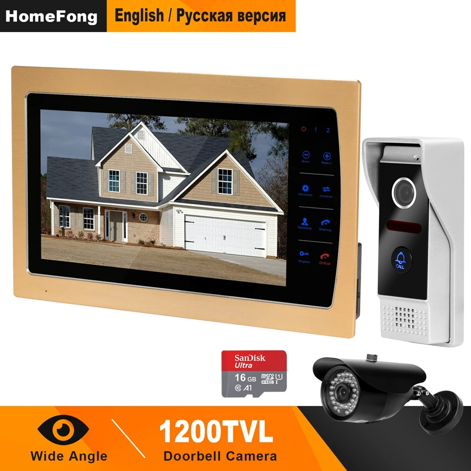 

HomeFong Visual Intercom 10 Inch Video Doorbell System with Indoor LCD Monitor Outdoor Video Camera Doorbell Wired Home Intercom