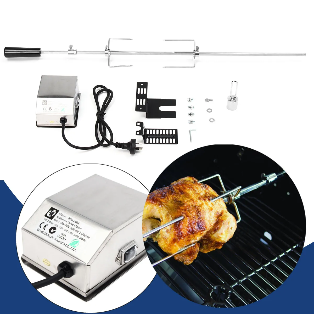 

Outdoor Camping Electric Automatic BBQ Grill Rotisserie BBQ Motor Roast Branch Metal Spit Roaster Rod Charcoal Pig Chicken 4W