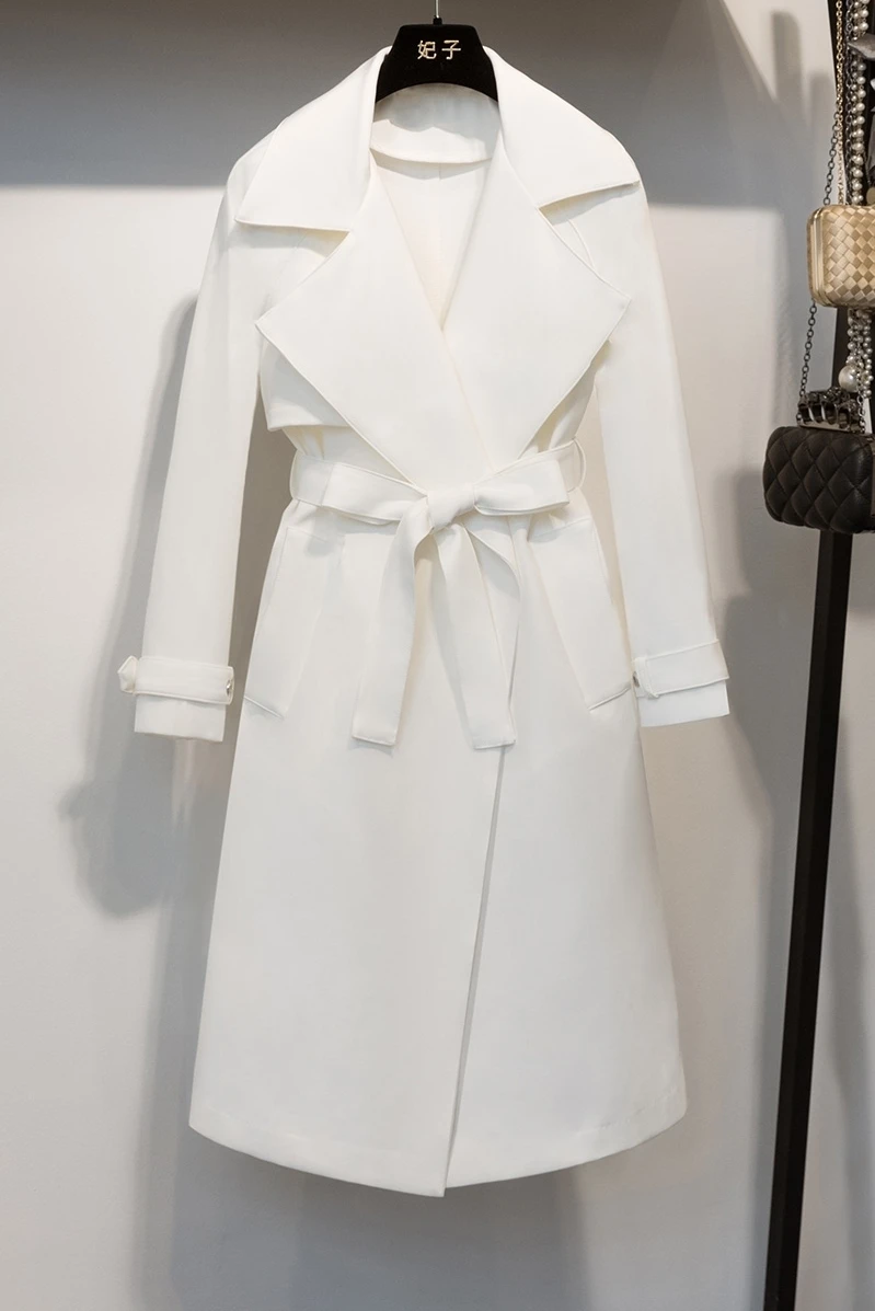 Chalaza Coupe vent Nouveau Vêtements 2019 Revers Q447 Modèle Manteau White Femmes Taille Blanc Femme Lâche Printemps Pour 2EIH9D