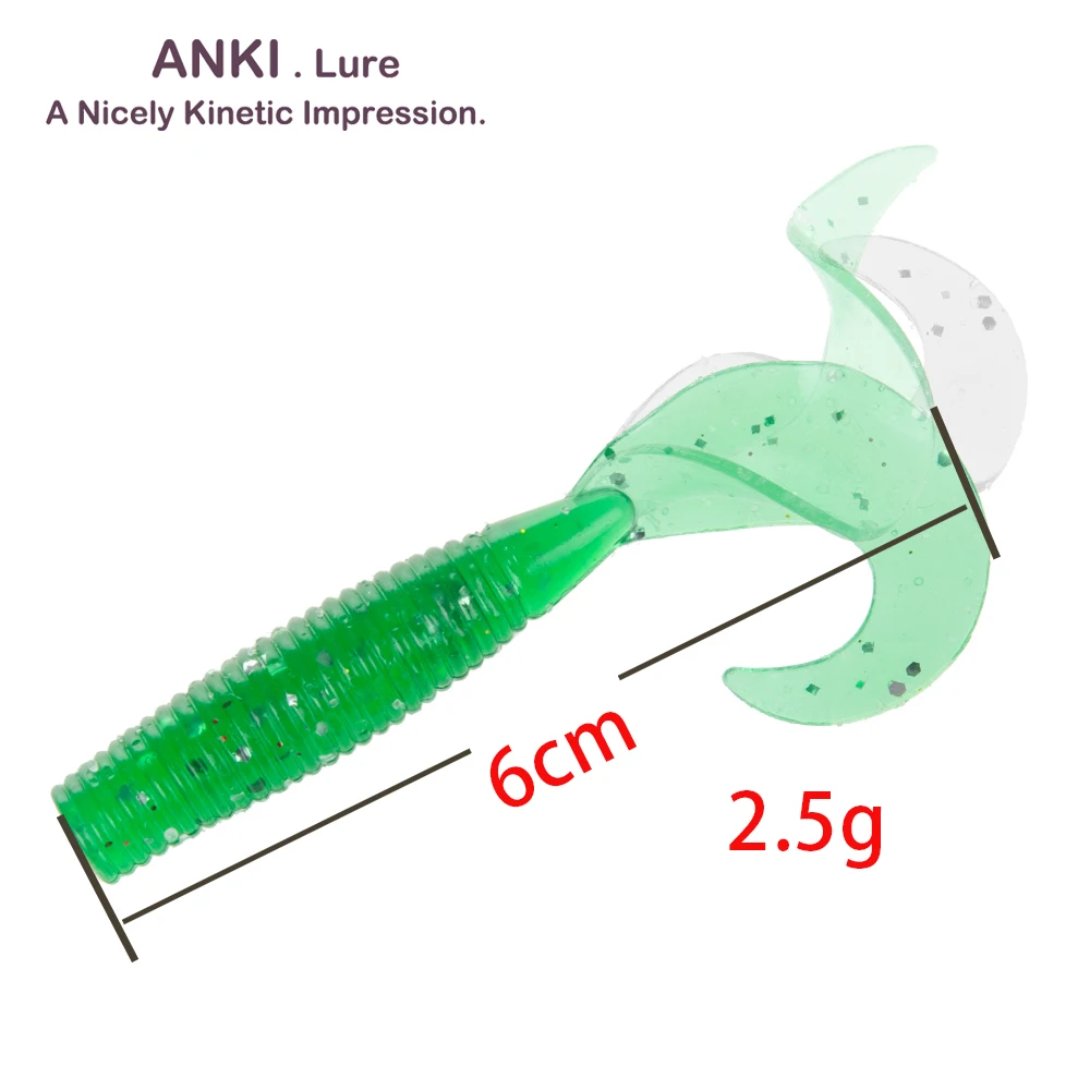 

ANKI Fishing Soft Lures 12pcs 2.5g 6cm Curly Tail Grub salt Artificial Soft Bait Predator Tackle Soft Fishing Lure Worm Wobbles