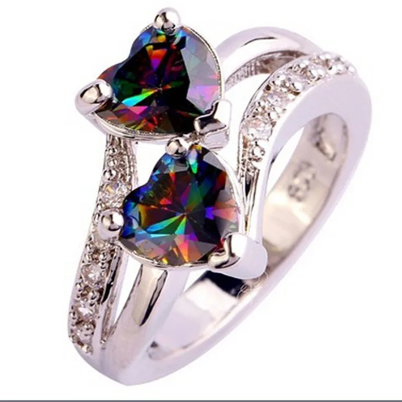 

Vintage Silver Plated Double Love Heart Rings For Women Crystal Jewelry Gothic Engagement Ring For Women Wedding Rings For Femal