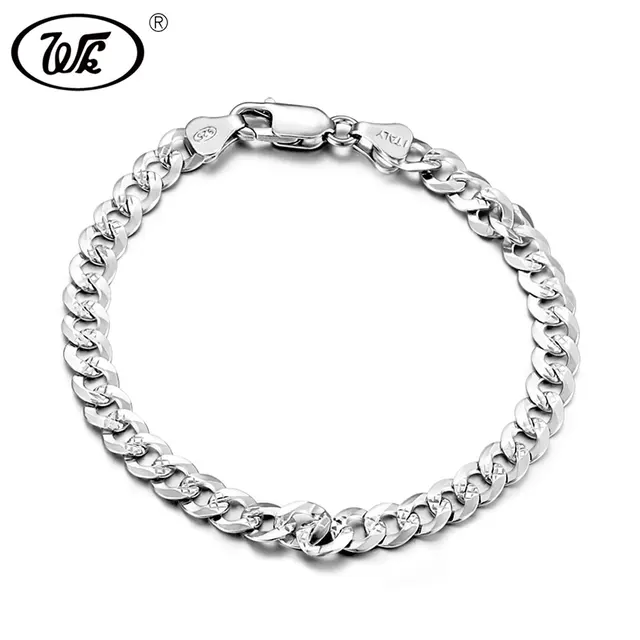 Wk Genuine 925 Sterling Silver Bracelet Men Male Boys Hiphop Curb Wk Genuine 925 Sterling Silver Bracelet Men Male Boys Hiphop Curb Cuban Hip Hop Hand Chain