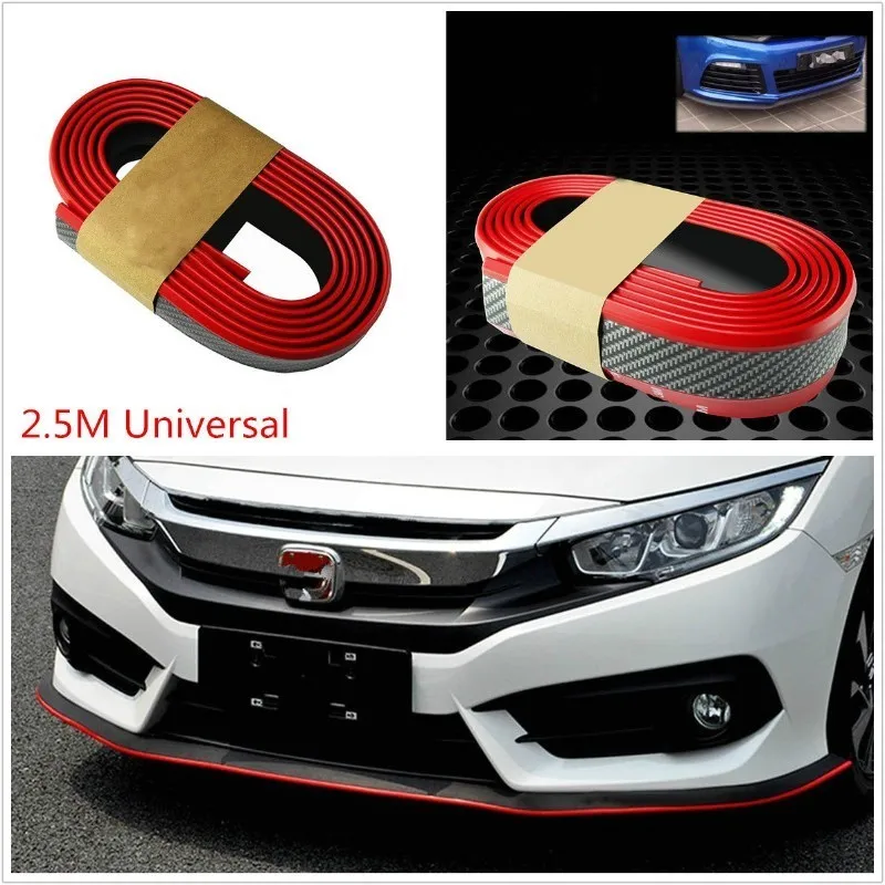 2.5 / M Universal Red Carbon Fiber Car Front Lip Reduces Scratch Edge Bumper TapeBumpers