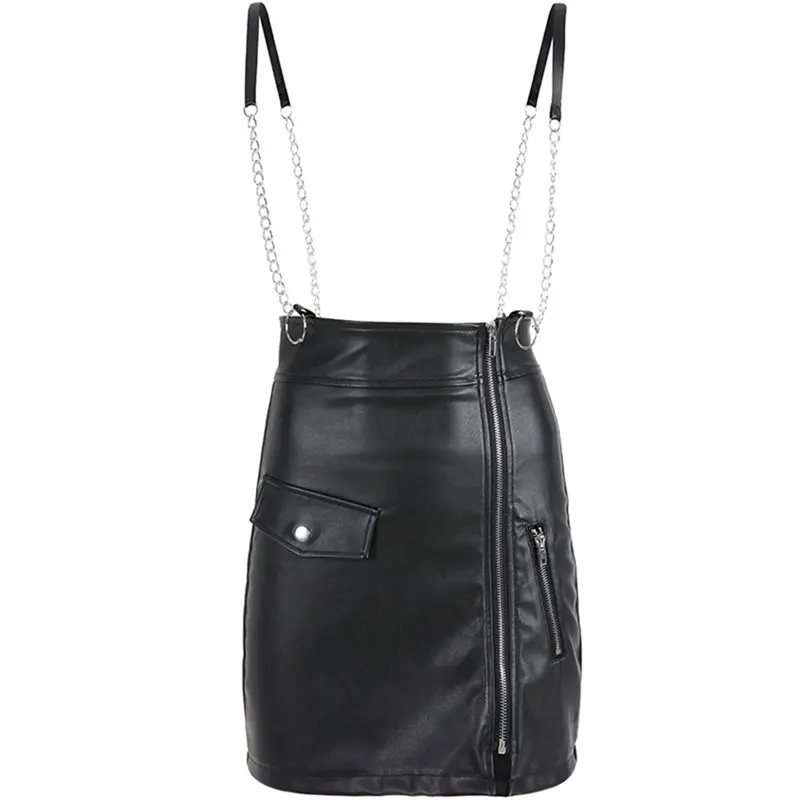Для женщин PU юбки для повседневное в стиле панк Лидер продаж Черный готический Прохладный Высокая талия скромная цепочка молния простой