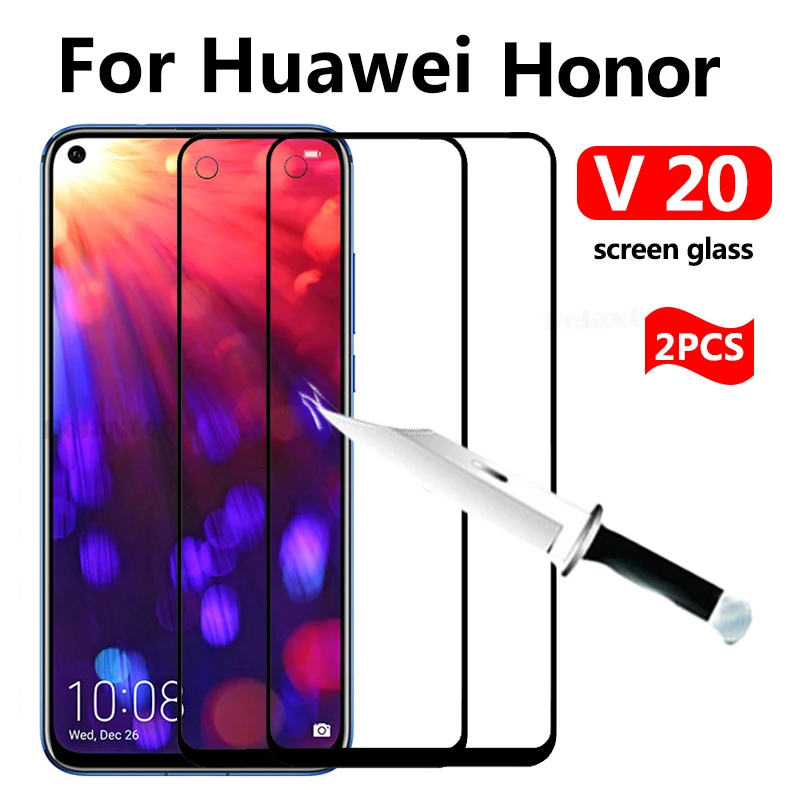 

2pcs For Huawei Honor View 20 v20 Full Coverage Tempered glass Screen Protector huawey Honor V 20 View20 Protective film glas 9h