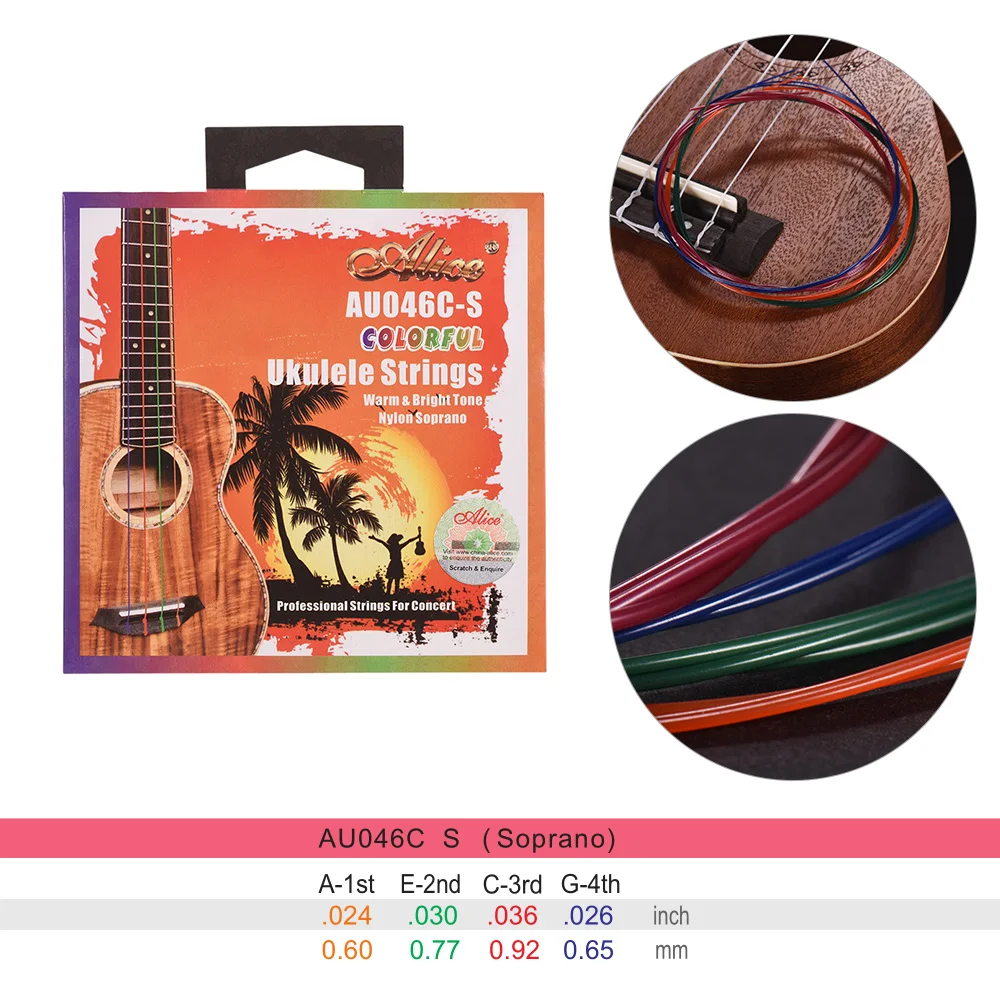 

Alice AU046C Series 4pcs Ukulele Strings Colorful Ukelele Uke String Set(A-E-C-G) Modified Nylon for Soprano Ukulele AU046C-S