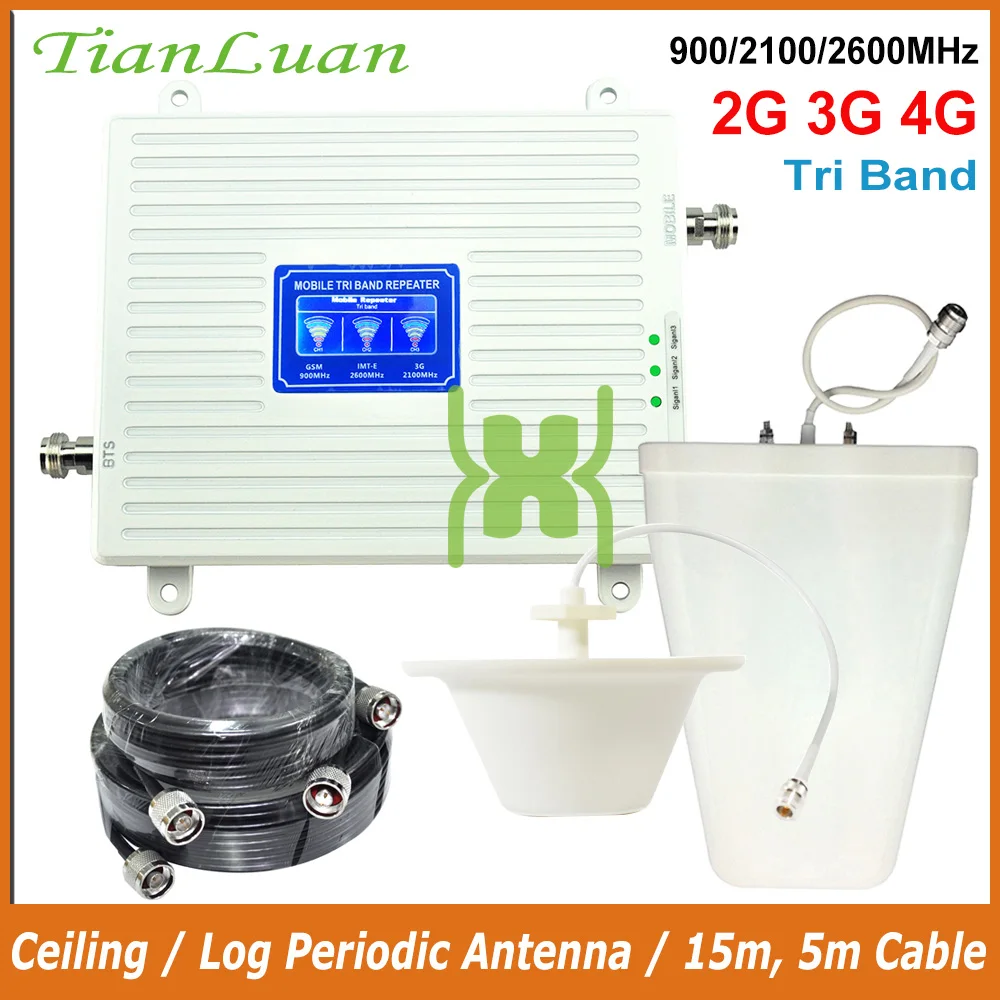 

TianLuan Mobile Phone 900MHz 2100MHz 2600MHz Signal Booster GSM 2G 3G 4G LTE FDD IMT-E Signal Repeater with Ceiling/Log Antenna