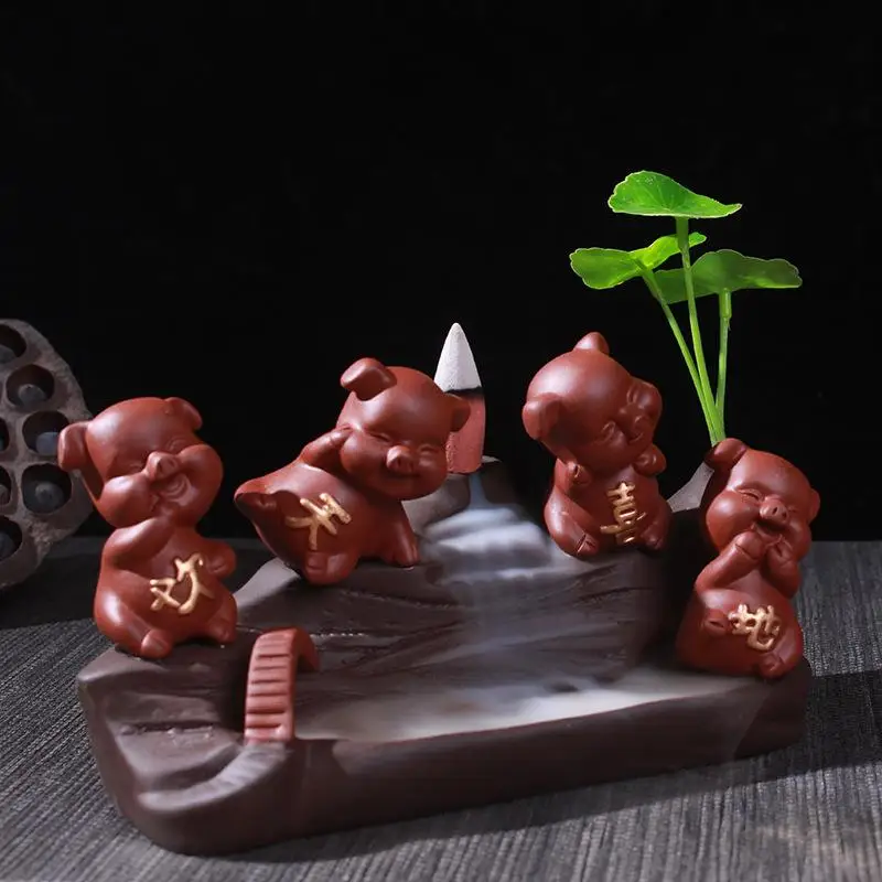 

Little Pig Censer Backflow Incense Burner Holder Ceramic Aromatherapy Furnace Aromatic Home Office Incense Crafts Incense Holder