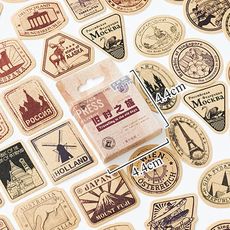 

46Pcs/Box Vintage Travel Stickers Kraft Adhesive Label Sealing Stickers For Childr Decorative Scrapbooking Diary Albums Diy Toys