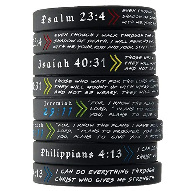 100pc Philippians Power of Faith Bible Verse Wristbands Black Silicone