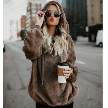 

Women Winter Hooded Hoodies Loose Pullover Fluffy Sweatshirts Hoodies Jumper Warm Tops Outwear Fashion