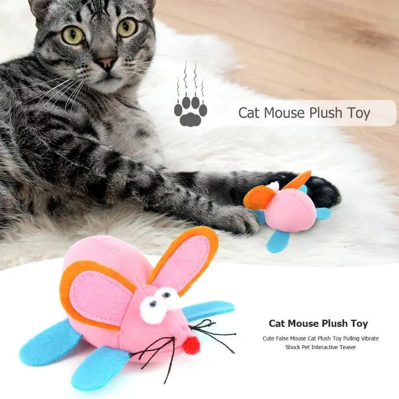 

Plush Toys Cute False Mouse Pet Cat Toys Mini Interactive Animal Teaser Pulling Vibrate Shock Shake Toys for Kitten Cats