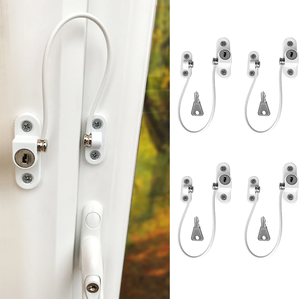 

4 Pcs Security Chain Baby Safety Locks Twisted-pair Door Window Lock Restrictor Stainless Steel Prevent Falling Limit Key Lock