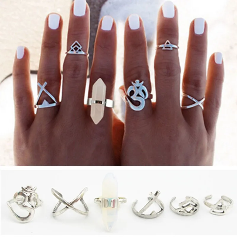 

High Quality Rings Set 6PCS/Set Fashion Jewelry Personality Women Hot Sale Hexagonal Prism Geometric