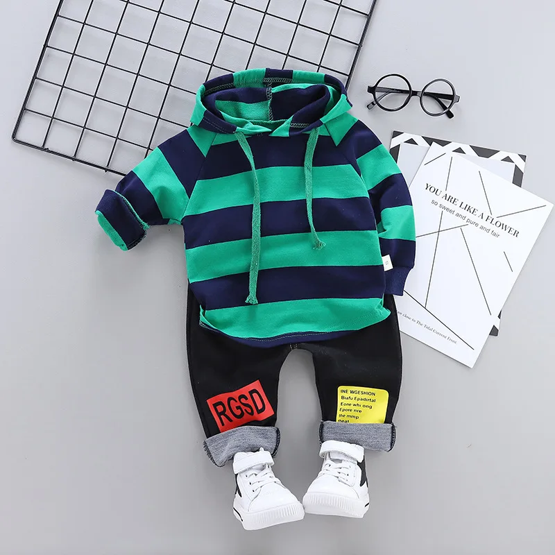 

Spring Autumn Baby Boys Girls Clothing Infant Clothes Sports Striped Hooded Sweater Pants 2pcs/Sets Children Toddler Tracksuits