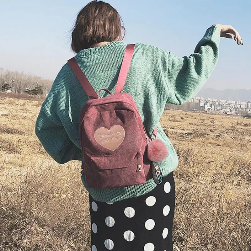 

2018 Women Corduroy Canvas Backpack Female Velvet School Bag Mochila Feminina Backpacks Adolescent Teenage Girls Travel Bagpack