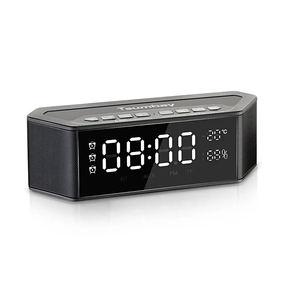 

Tsumbay Alarm Clock bluetooth Speakers Digital FM Radio Stereo Sound LED Dimmable Display Multi-Functional Wireless Speakers