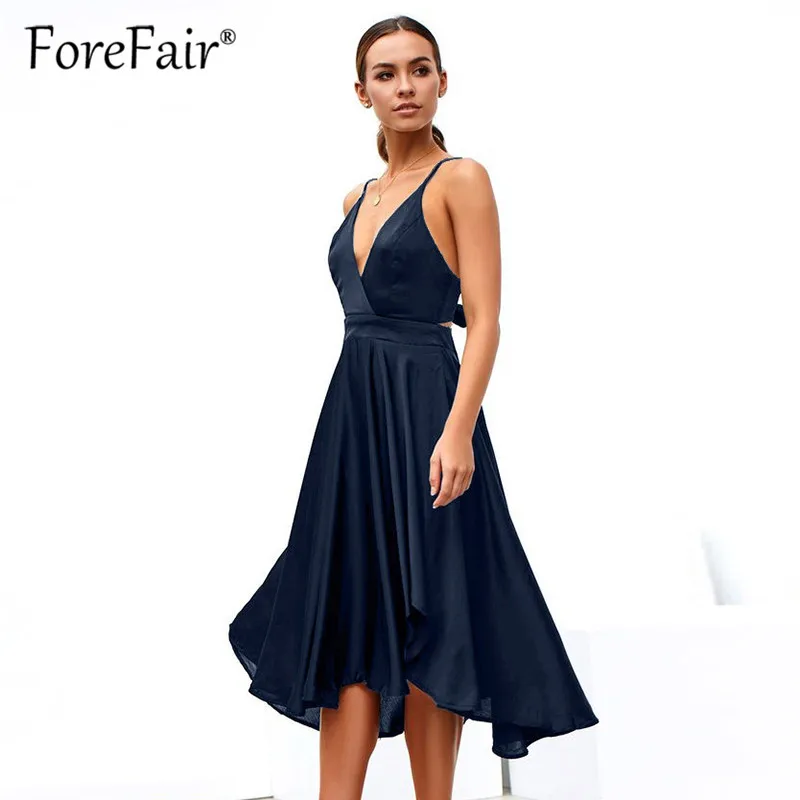 Forefair плюс размер платье Лето 2019 женские элегантные миди пляжные платья Глубокий v