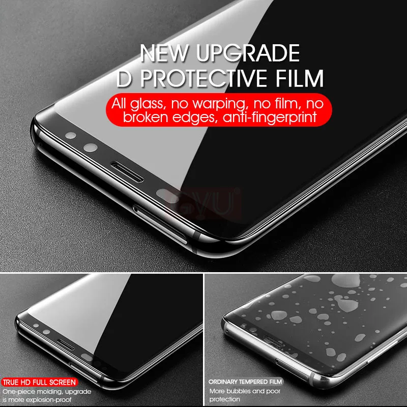 8D كامل غطاء الزجاج المقسى على لسامسونج غالاكسي S8 s9 plus ملاحظة 8 9 واقي للشاشة لسامسونج S7 S6 حافة زجاج عليه طبقة غشاء رقيقة
