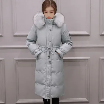 

Winter Fox Fur Long Down Jacket Women 2019 New Korean Of The Hooded Light And Thin Fashion Coat Female Harajuku Clothes HJ163
