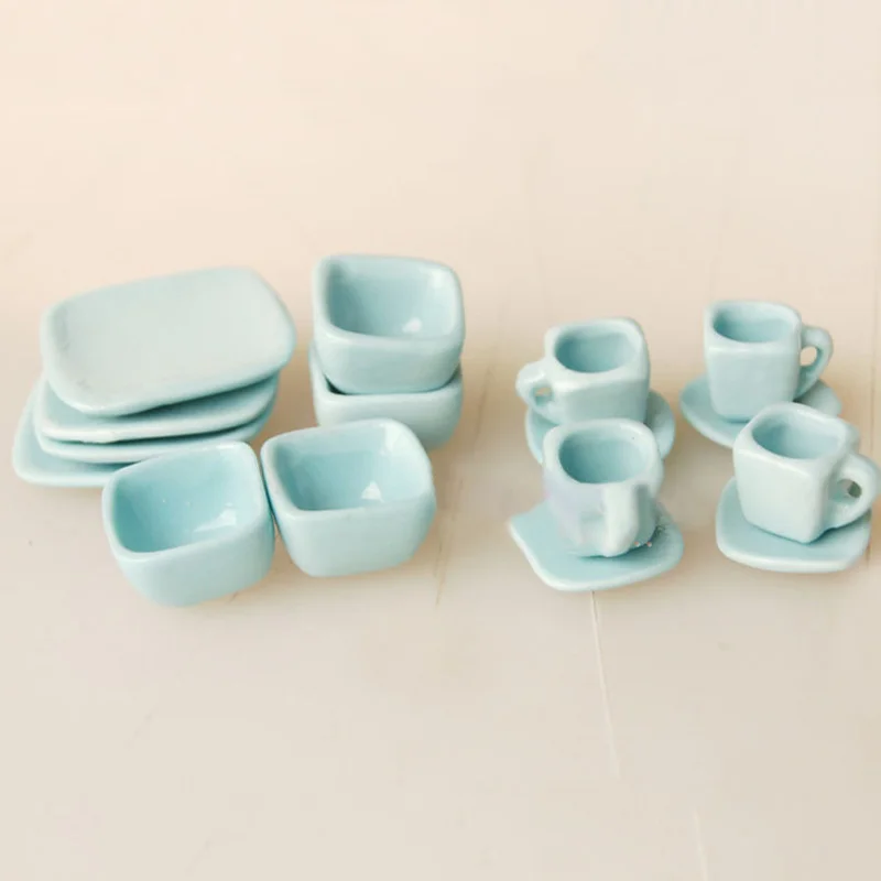 

1:12 Doll House Tableware 16pcs/Set Porcelain Tea/Coffee Dish Cup Plate Decor