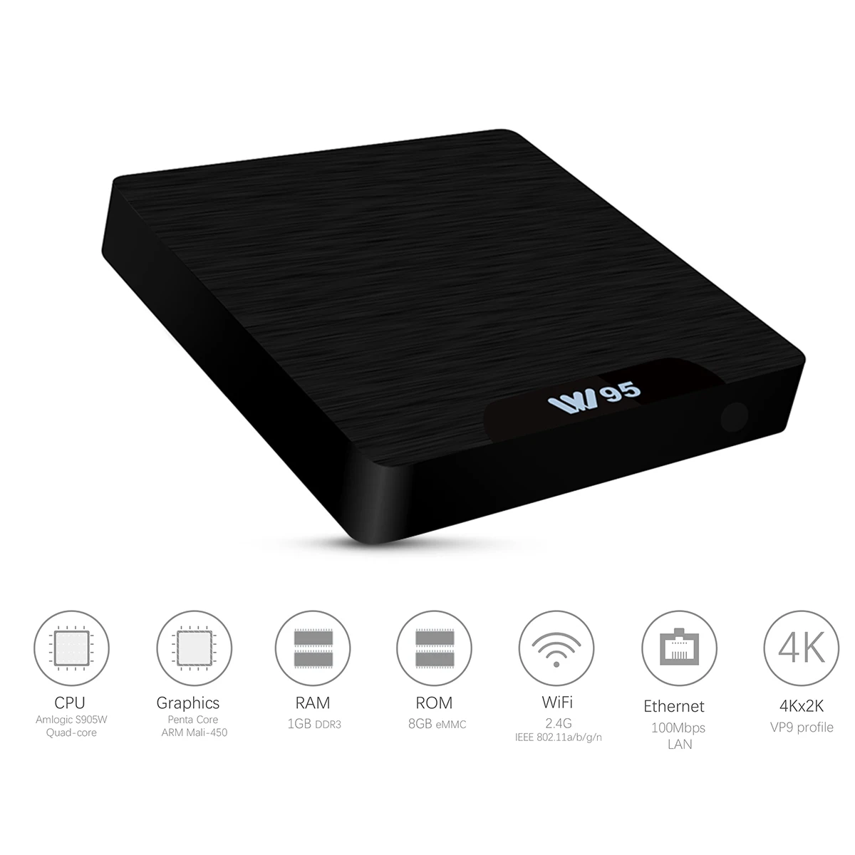 W95 Android 7,1 Amlogic S905W 4 ядра 1 Гб+ 8 Гб Mali-450 Penta core ГП 4 K Wi-Fi Смарт ТВ коробка с Светодиодный индикатор ЕС