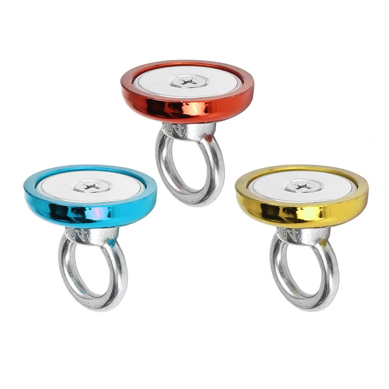 

50KG Neodymium Recovery Magnet Red/Yellow/Blue Eyebolt Hook Magnet Metal Detector 36x30mm For Salvage Operations