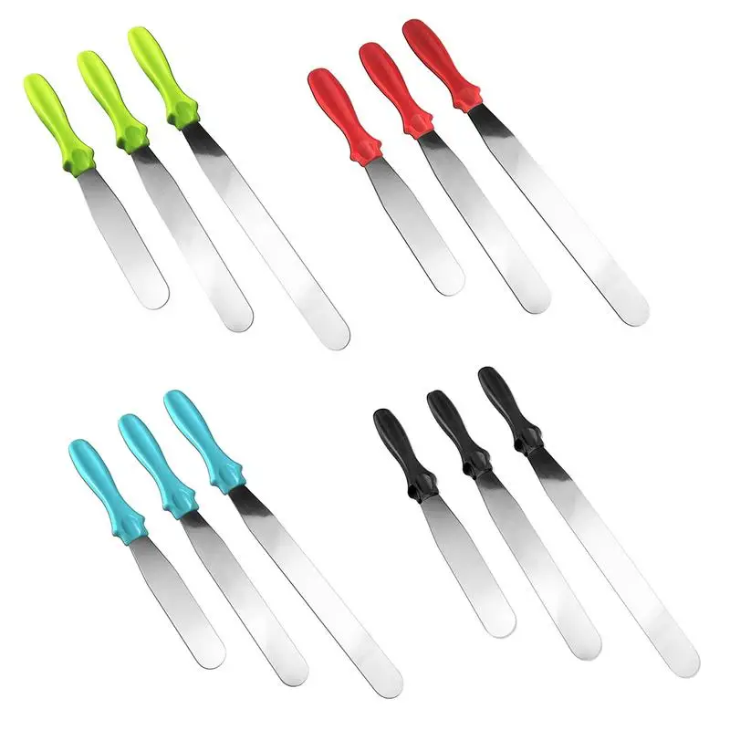  Cake Decorating Supplies Straight Spatula Cake Cream Berry Scraper 3Pcs Set Baking Kitchen Stainles