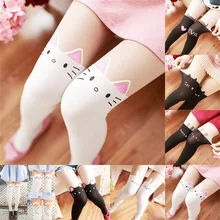 Чулки хараюку, женские сексуальные колготки с мультяшным котом, милый рисунок с буквенным принтом, колготки, поддельные высокие Лоскутные Чулки, женские колготки