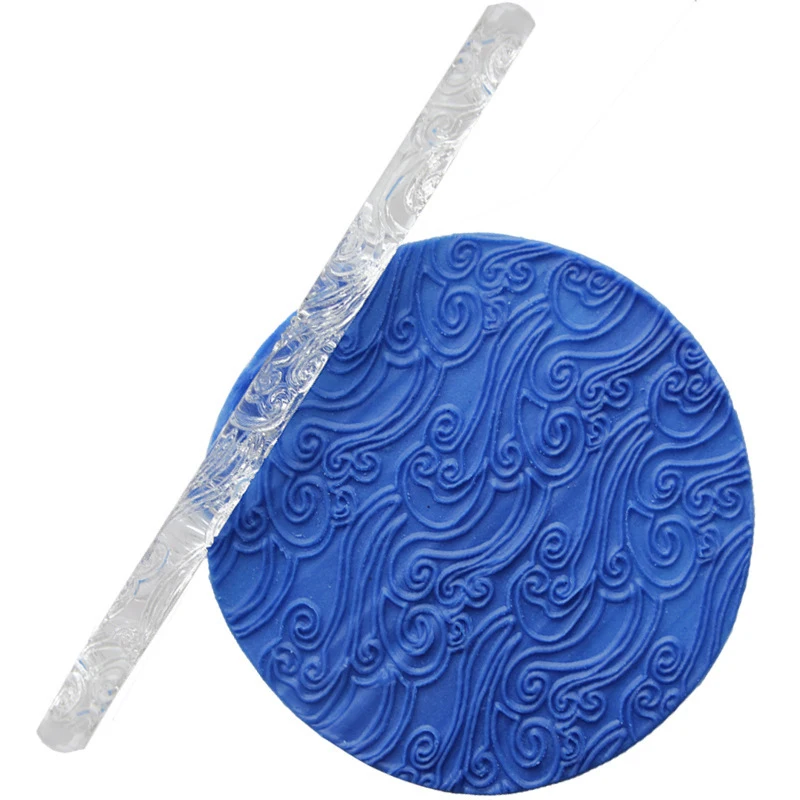 

Acrylic Embossed Rolling Pin Baking Spindrift Textured Embossing Fondant Cake Roller Clear Rolling Pin For Cake Decorating