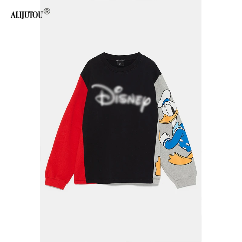 Zaraing Donald Duck Colorblock Women Hoodies Sweatshirts 2019 spring Mickey Mouse outwear Print Cartoon Casual Clothes For Lady