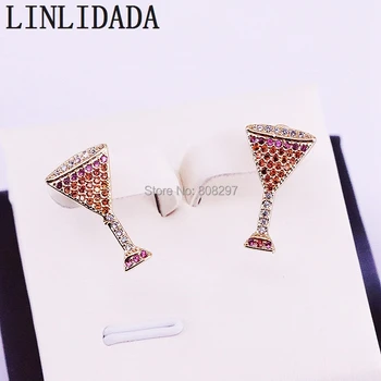 

10Pair Gold Color Unique Design Paved CZ Women Girls Cup Stud Earrings Fashion Jewelry