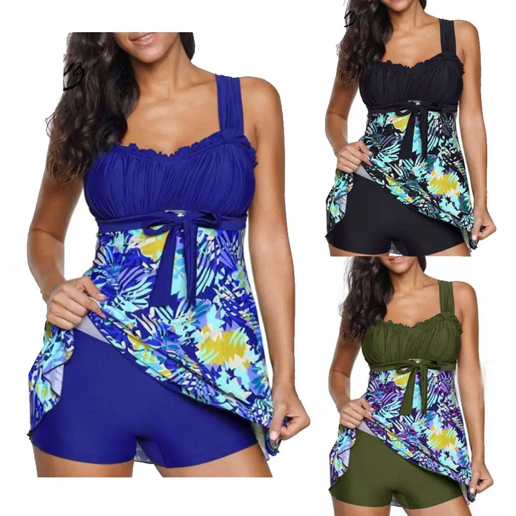 

Women Floral Swimwear Tankini Bikini Plus Size Swimdress Beachwear Swimsuit Dress Tankini