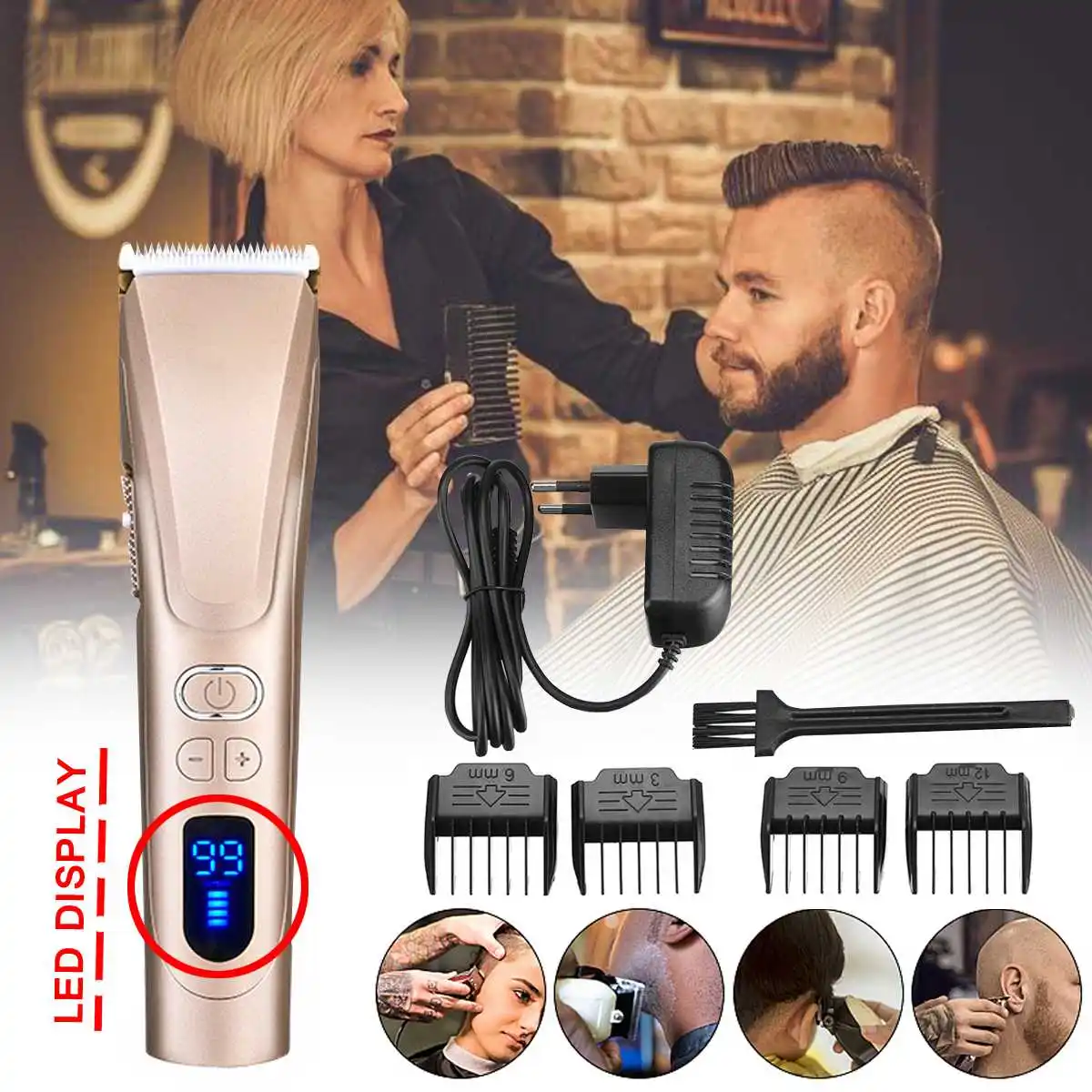 

Electric Hair Clipper Hair Trimmers Shaver Razor Beard Haircut Hair Cutter Rechargeable LED Display Shaver EU plug for Men Pet