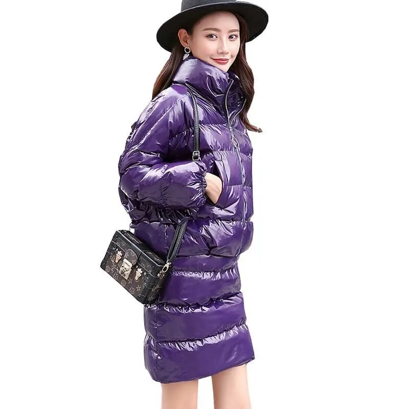 

Winter Women Plus Size Down Cotton Set High Collar Bright Color Padded Jacket Parka Fashion Short Skirt Casual Two-Piece Set 029