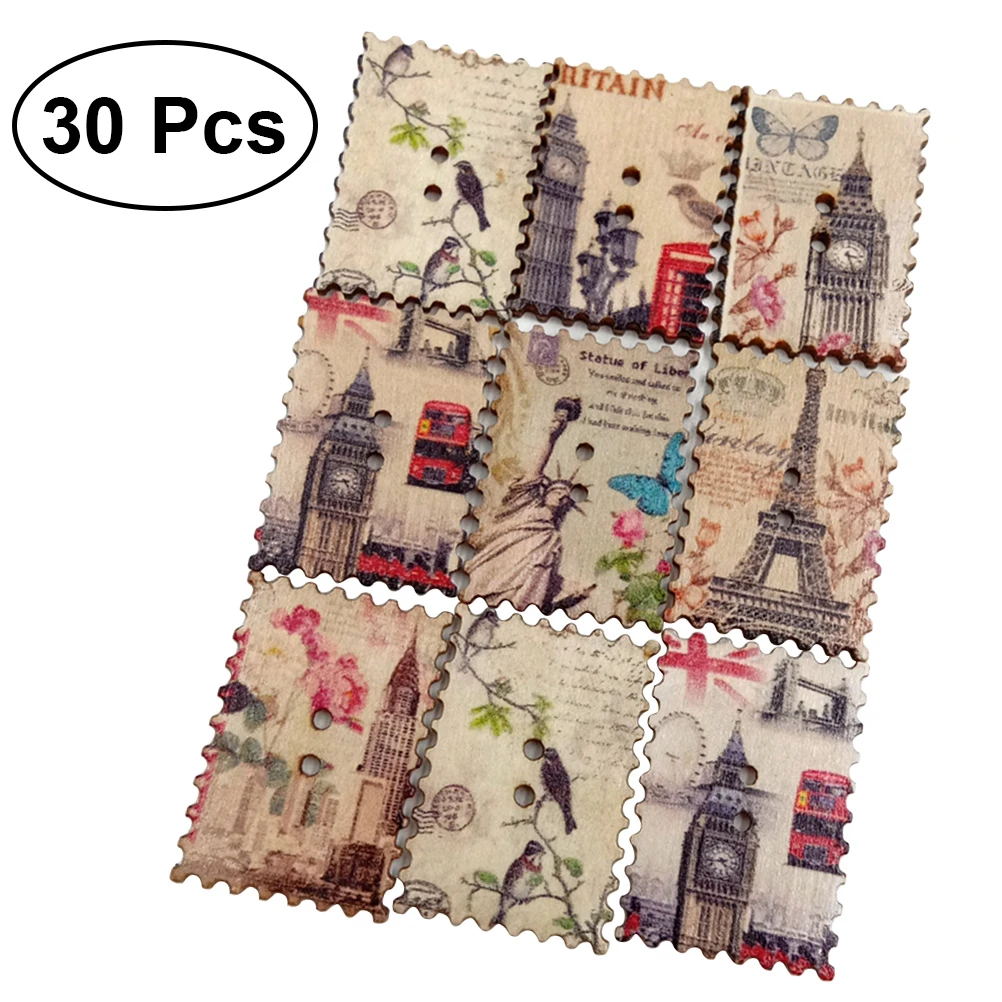 

30PCS Cartoon Vintage Iron Tower Painted Buttons Decorative Buttons for Sewing Scrapbooking Crafts (Multi Load)