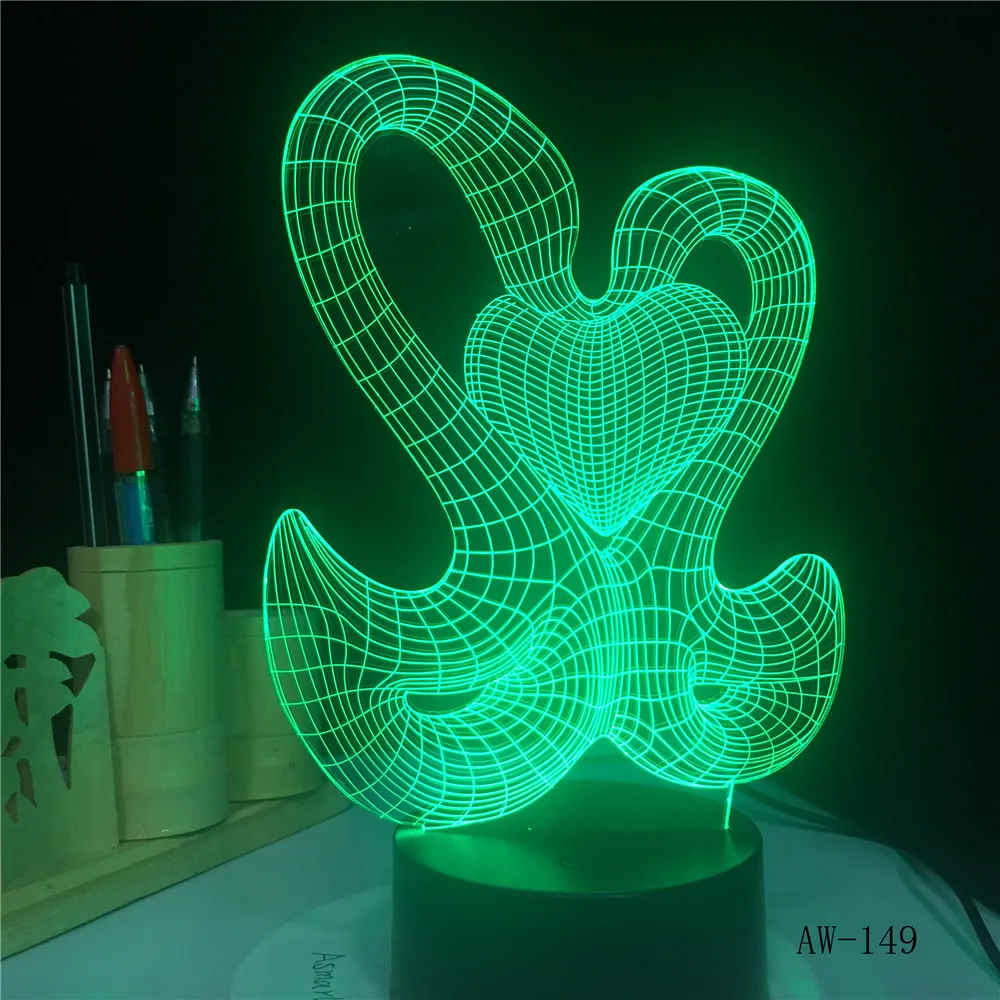 Милый 3D милый двойной поцелуй украшение атмосфера LED 7 цветов ночная настольная