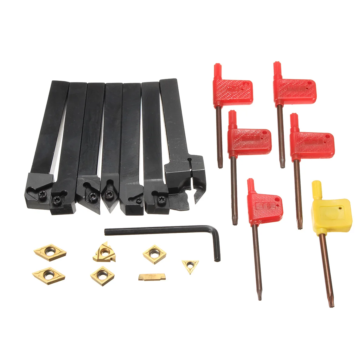 

12 x 12mm 7pcs Shank CNC Lathe Turning Tool Holder Set With Carbide Inserts For Turning Facing Tool