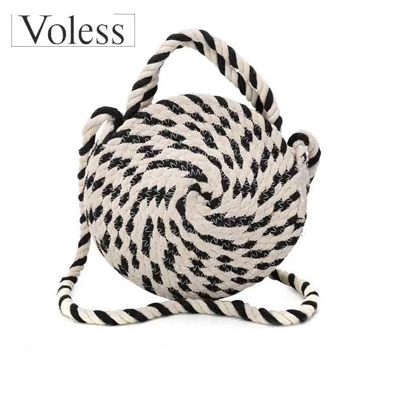 

Round Cotton Rope Beach Bag Summer Mini Vintage Handmade Crossbody Messenger Bag Girls Circle Rattan Bag Small Shoulder Bags