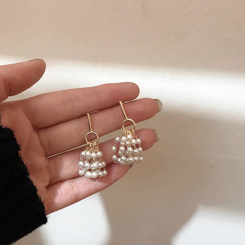 

2019 Korea New Style Geometric Round Metal Pearl Tassel Ear Cuff For Women Fashion Vintage Temperament Elegant Party Earring